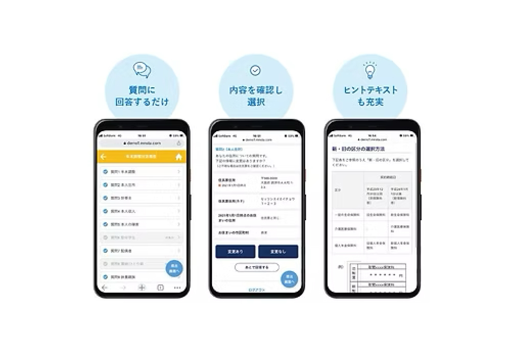 申請手続きなどを簡単に行えるガイド付きのスマホアプリの説明